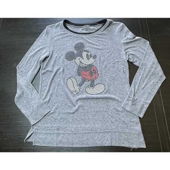 Disney Parks Woman’s Mickey Mouse Studded Shirt Size M Gray - Picture 1 of 6